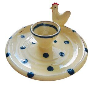 Studio Pottery Handmade Egg Cup Polka Dot Chicken Rustic Farmhouse Cottagecore